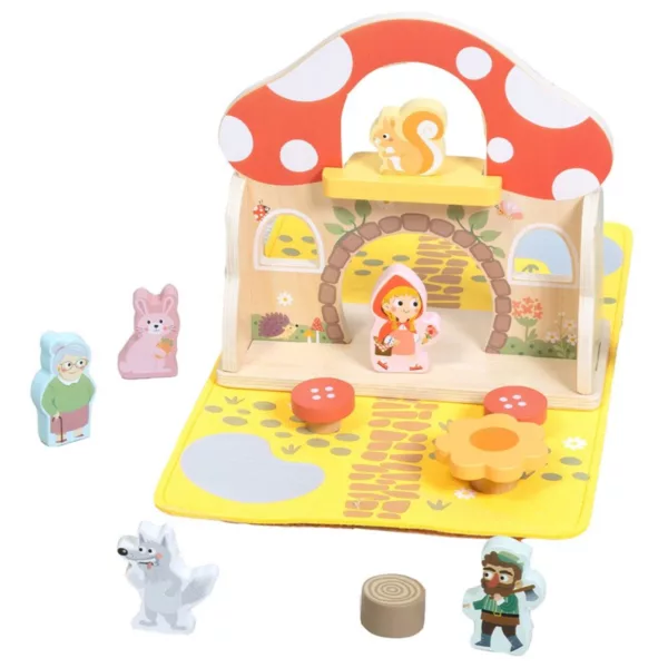 Дървена игра Червената шапчица с фигурки на вълк, баба и ловец от Tooky Toy