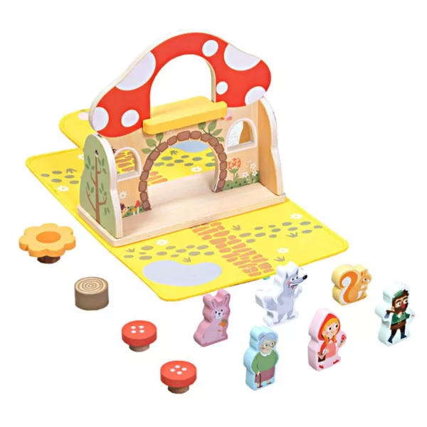 Игра с дървени фигури Червената шапчица Tooky Toy с къщичка и животни