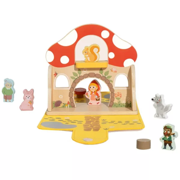 Дървена игра Червената шапчица Tooky Toy с фигурки на вълк и ловец