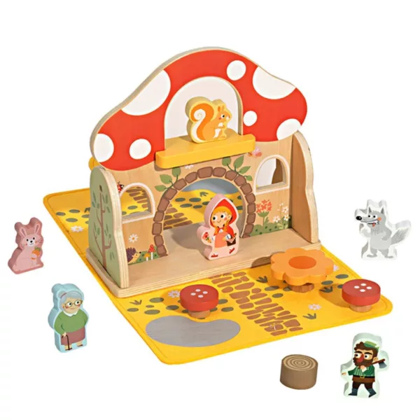 Дървена приказна къщичка Червената шапчица Tooky Toy с герои и аксесоари
