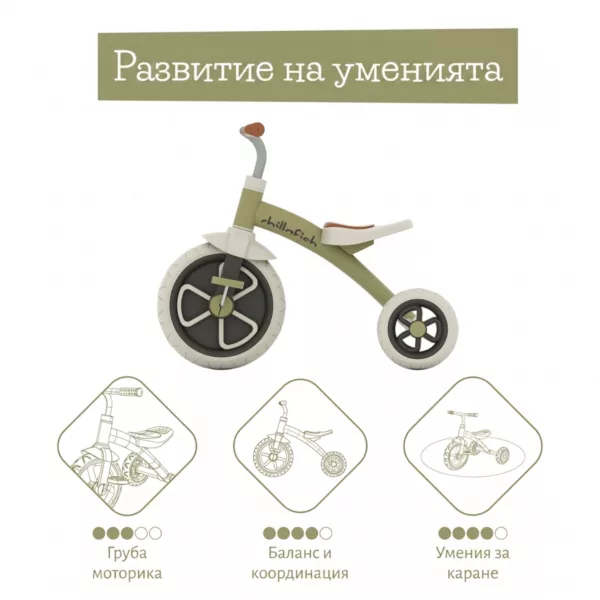 Голямо 12 инча предно колело на Chillafish Ziggi Olive детска триколка
