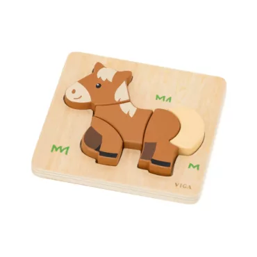Дървен пъзел конче с едри цветни части и естествено дърво от VIGA Toys