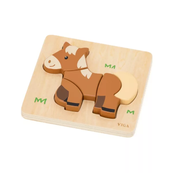 Дървен пъзел конче с едри цветни части и естествено дърво от VIGA Toys