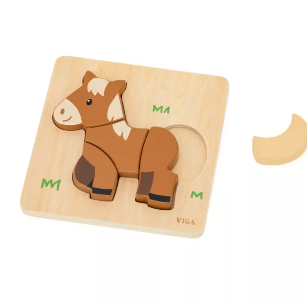 Бебешки дървен пъзел конче VIGA Toys в кутия за деца над 18 месеца