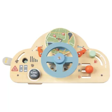Дървен бизиборд с волан Tooky Toy със скорости, карта и сензорни активности