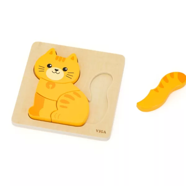 Дървен пъзел коте с големи жълти части за бебета от VIGA Toys