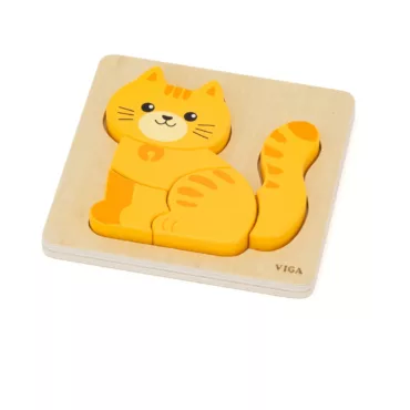 Детски дървен пъзел коте VIGA Toys с едри цветни части за бебета