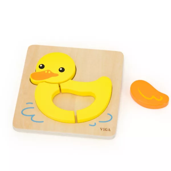 Дървен пъзел пате с едри жълти части за бебета от VIGA Toys