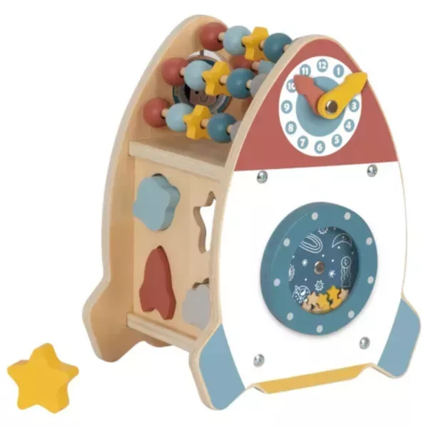 Дървена ракета със сортер и космически активности Tooky Toy за бебета и малки деца