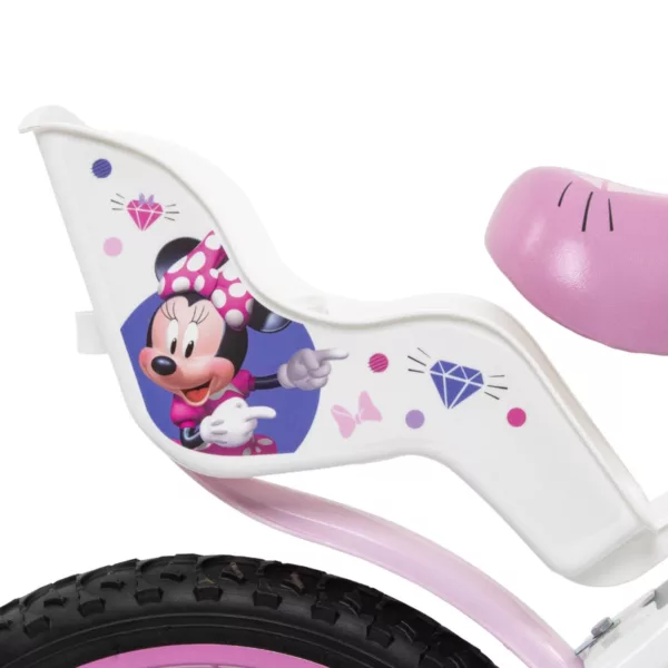Детски велосипед Minnie 16 инча бяла седалка за кукла с розов дизайн и декорации