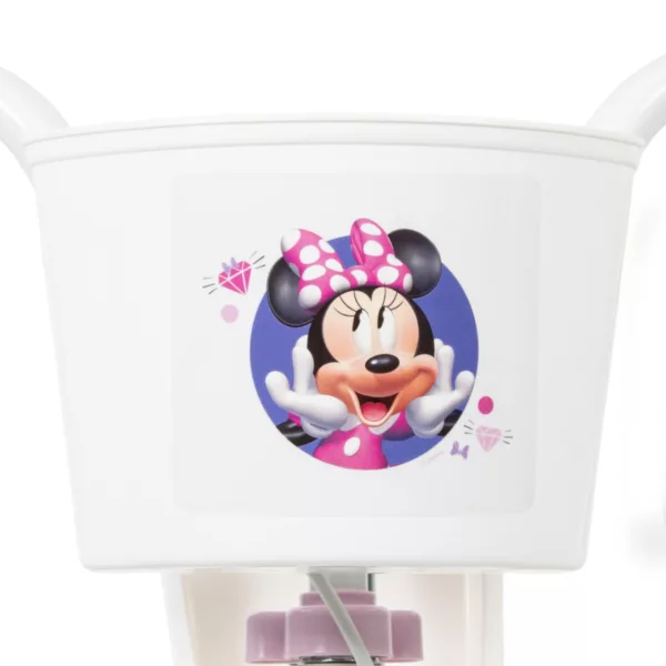 Детски велосипед Minnie кошница бяла отпред с анимационен герой и розови елементи