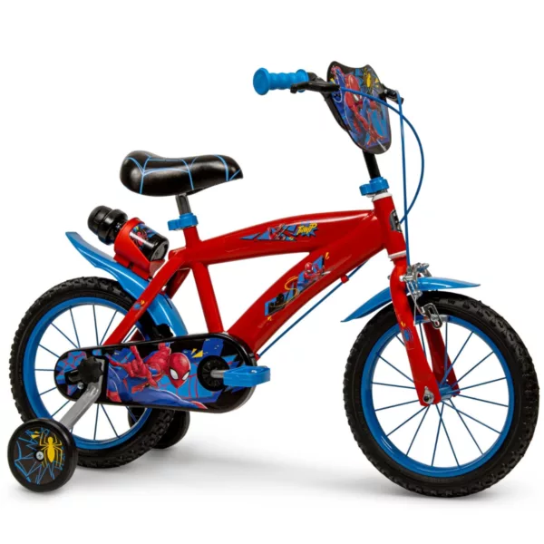 Детски велосипед 14 инча Spiderman Huffy червен син с помощни колела за деца 4+
