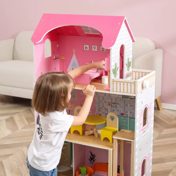 Голяма къща за кукли Барби VIGA Toys с розова спалня и балкон