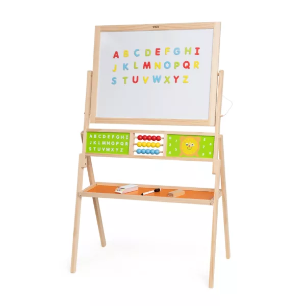 Двустранна магнитна дъска VIGA Toys с букви, сметало и аксесоари