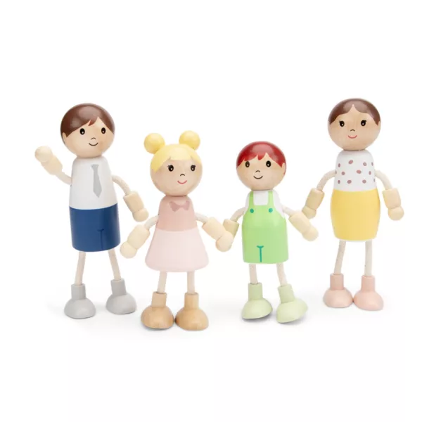 Дървено семейство New Classic Toys с мама татко и деца за къща за кукли 3+