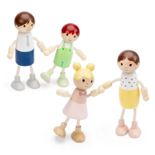 Цветно дървено семейство New Classic Toys за къща за кукли и ролеви игри 3+