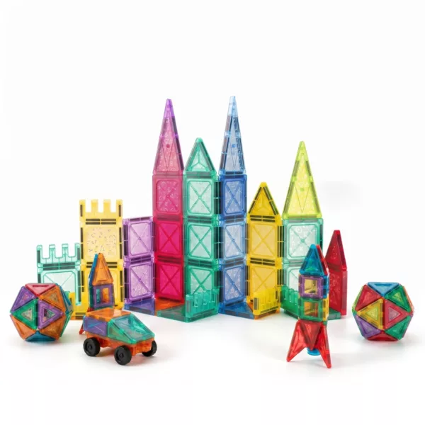 Магнитен конструктор Jolly Град и кули с прозрачни цветни 3D плочки 3+