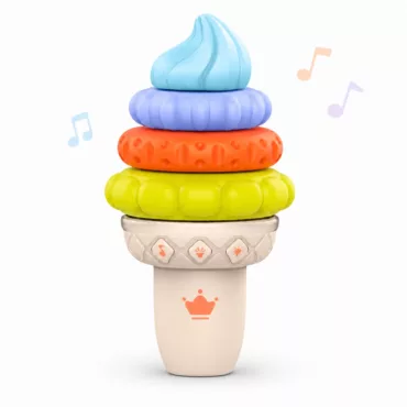 Бебешка музикална пирамида Сладолед Jolly от цветна пластмаса със светлини за 18+ месеца