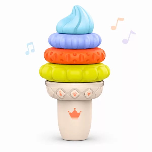 Бебешка музикална пирамида Сладолед Jolly от цветна пластмаса със светлини за 18+ месеца