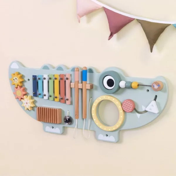 Дървена музикална дъска Крокодил Tooky Toy за стена в детска стая