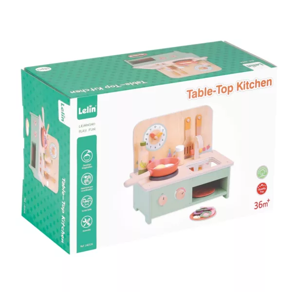 Кутия детска дървена кухня Lelin Table-Top Kitchen с аксесоари за деца 3+