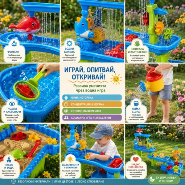 Голяма детска водна маса Аквапарк 6 в 1 с аксесоари за деца 3+