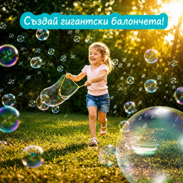 Момиче създава гигантски сапунени балони с цветен комплект Science4you за деца 6+