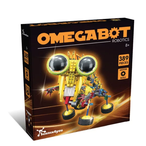 Опаковка STEM конструктор Omegabot Science4you с 389 цветни пластмасови части за 8+