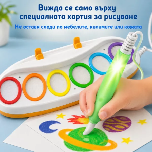 Рисуване на космическа картина със зелено светещата LED четка Jolly