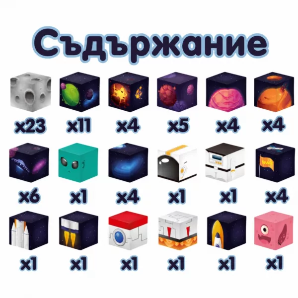 Съдържание на магнитен конструктор Галактическо приключение Jolly със 74 космически кубчета