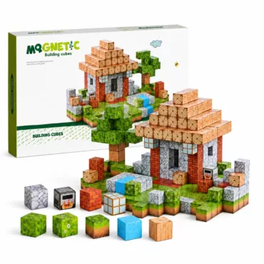 Магнитен конструктор Jolly с къща, дърво, река и 312 цветни кубчета