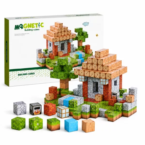 Магнитен конструктор Jolly с къща, дърво, река и 312 цветни кубчета