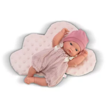 Винилова кукла бебе Горди с розов гащеризон и шапка 28 см Asi Dolls