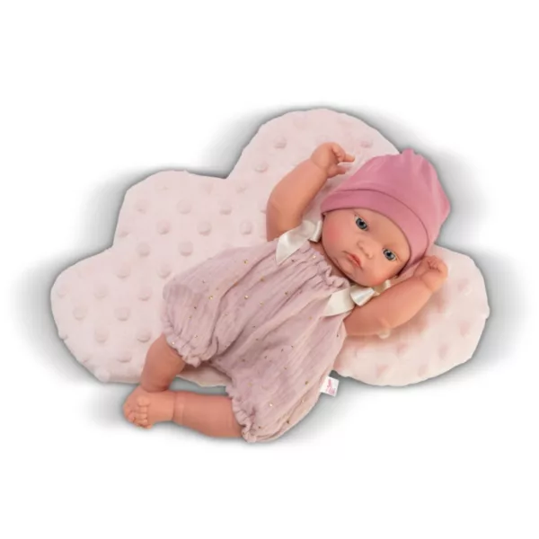 Винилова кукла бебе Горди с розов гащеризон и шапка 28 см Asi Dolls