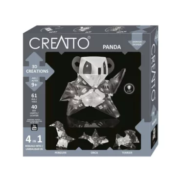 Кутия на конструктора Creatto Панда с 61 части и четири примерни модела на животни.
