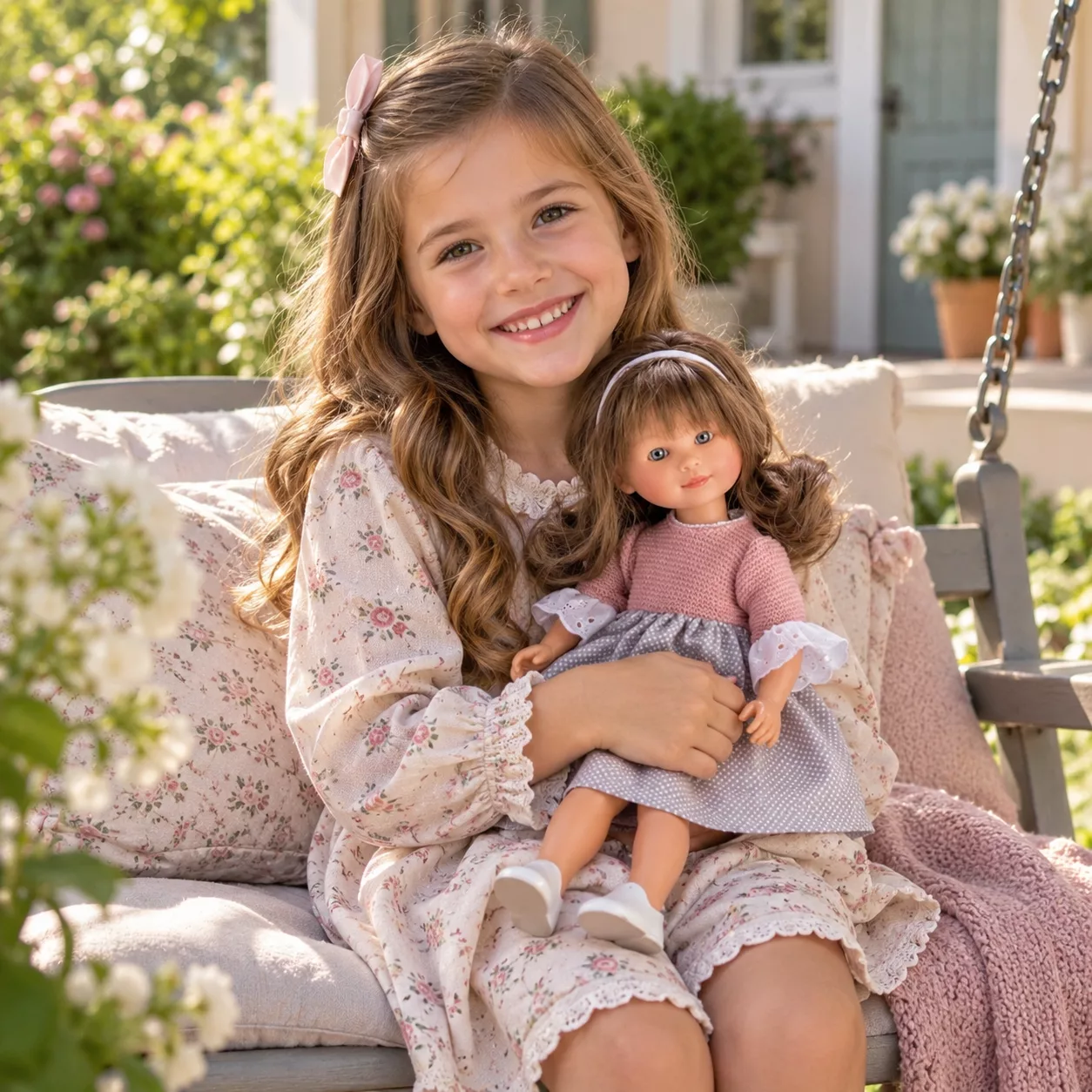 Момиченце с кукла Силия Asi Dolls 30 см с дълга кафява коса
