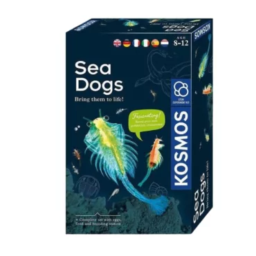 Кутия на научния комплект Морски кучета Thames & Kosmos с цветни изображения на ракообразни.