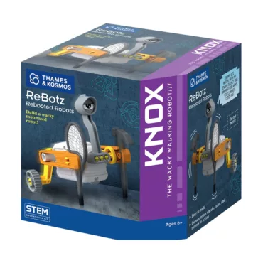 Кутия на робота за сглобяване ReBotz Knox Thames & Kosmos с показан завършен модел.