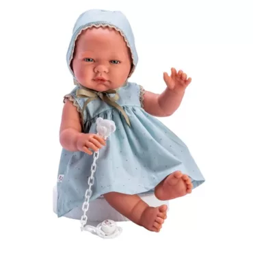 Испанска кукла-бебе Мария Asi Dolls със синя рокля на звездички и биберон
