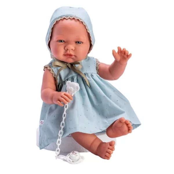 Испанска кукла-бебе Мария Asi Dolls със синя рокля на звездички и биберон